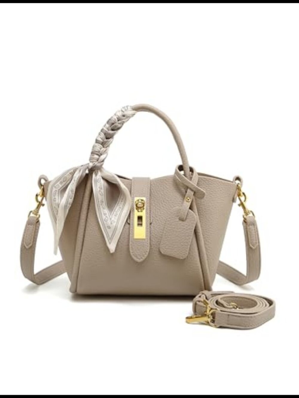 Synthetic Leather Crossbody Bag Small Satchel with Scarf